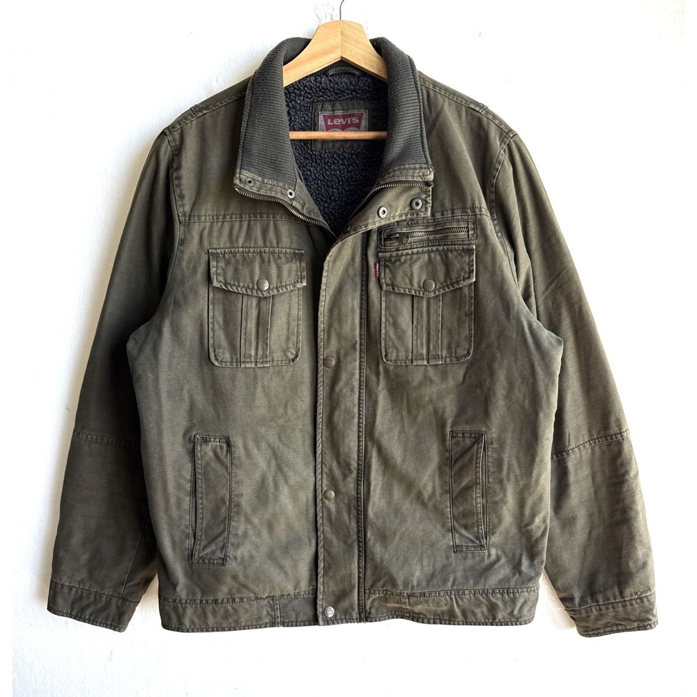Levi’s Jacket Men’s L Green Canvas Military Hipster Sherpa Lined Full Zip Urban
